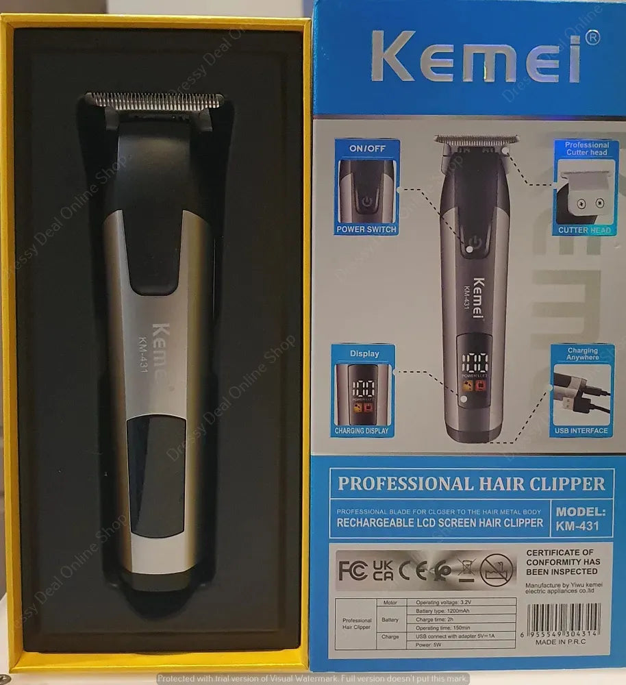 š¤š Kemei KM-431 Rechargeable LCD Screen Professional Hair Trimmer for Men š¤š