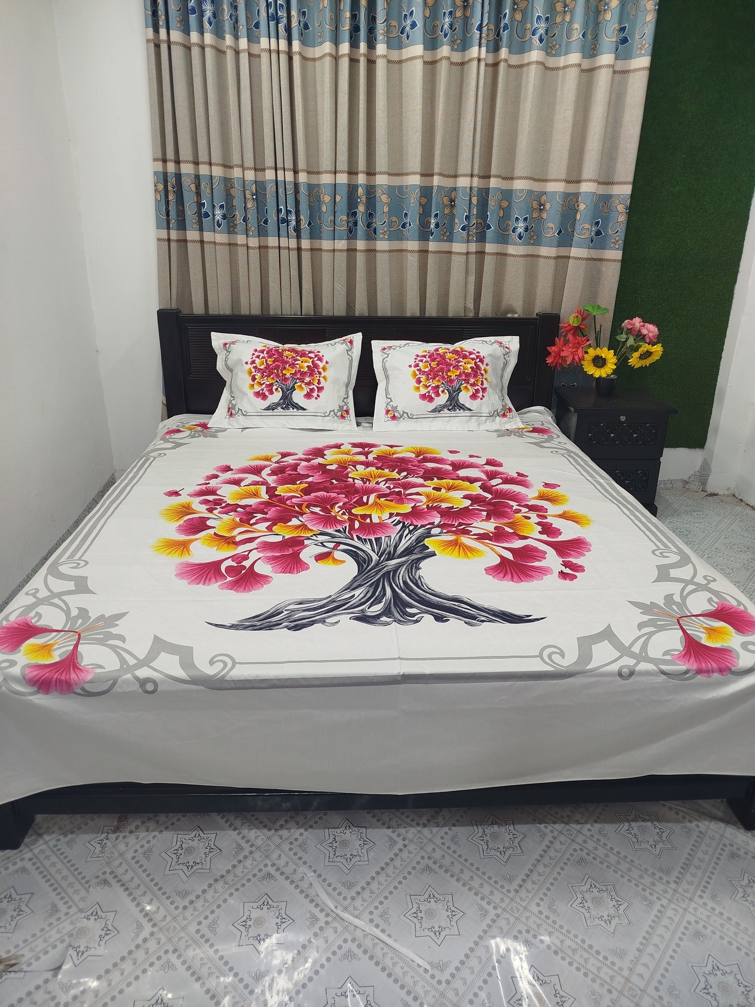 🤍💖 Exclusive King Size Full cotton fabric Panel Bedsheet 🤍💖