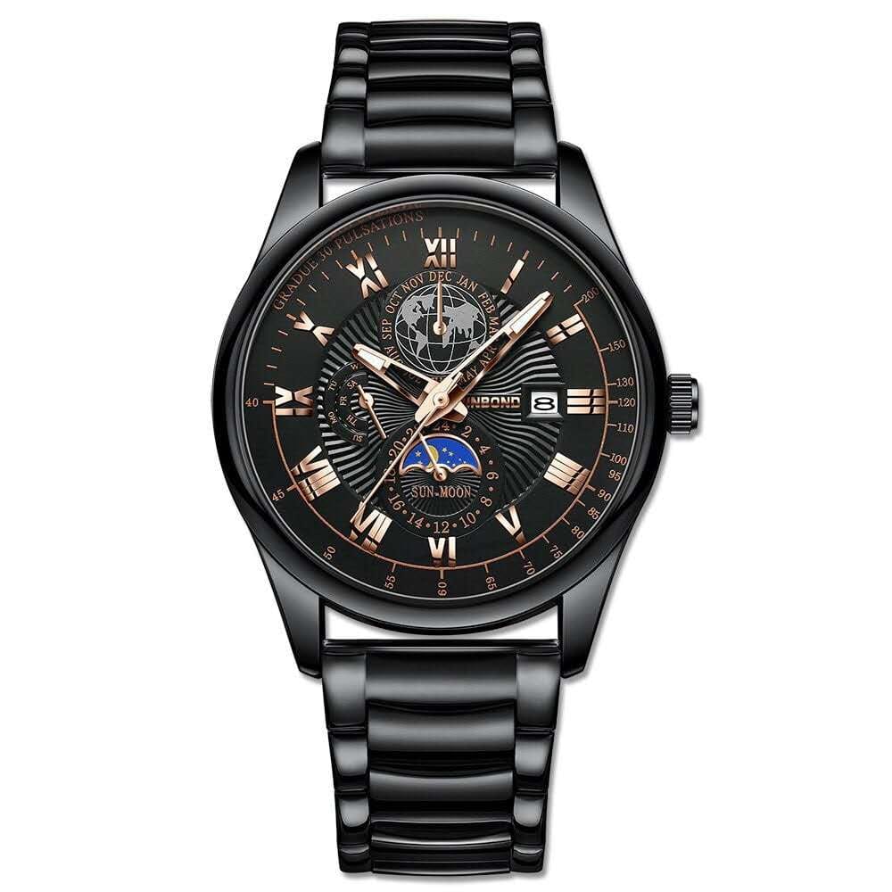 🤍💖 BINBOND B3982 New Style Silver Men Quartz Watch Authentic Stainless Steel Band Date Display Dials Decoration Watch 🤍💖