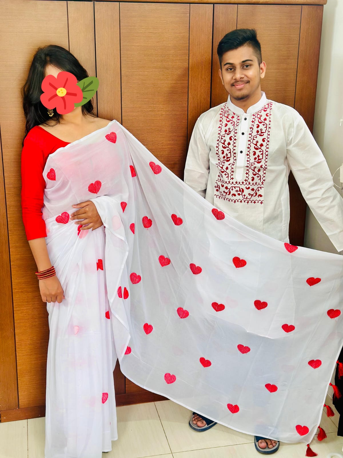 🤍💖 Georgette Sharee and Panjabi Couple Set 🤍💖