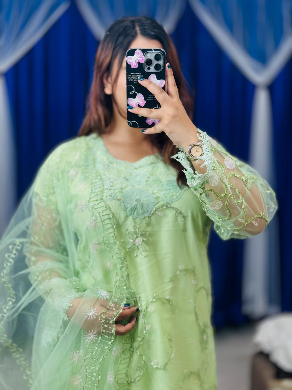 🤍💖 Pakistani Soft Net Sequence Three Piece 🤍💖