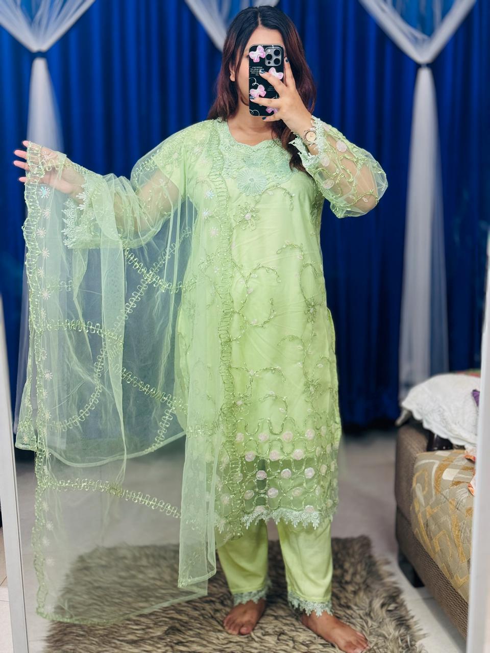 🤍💖 Pakistani Soft Net Sequence Three Piece 🤍💖