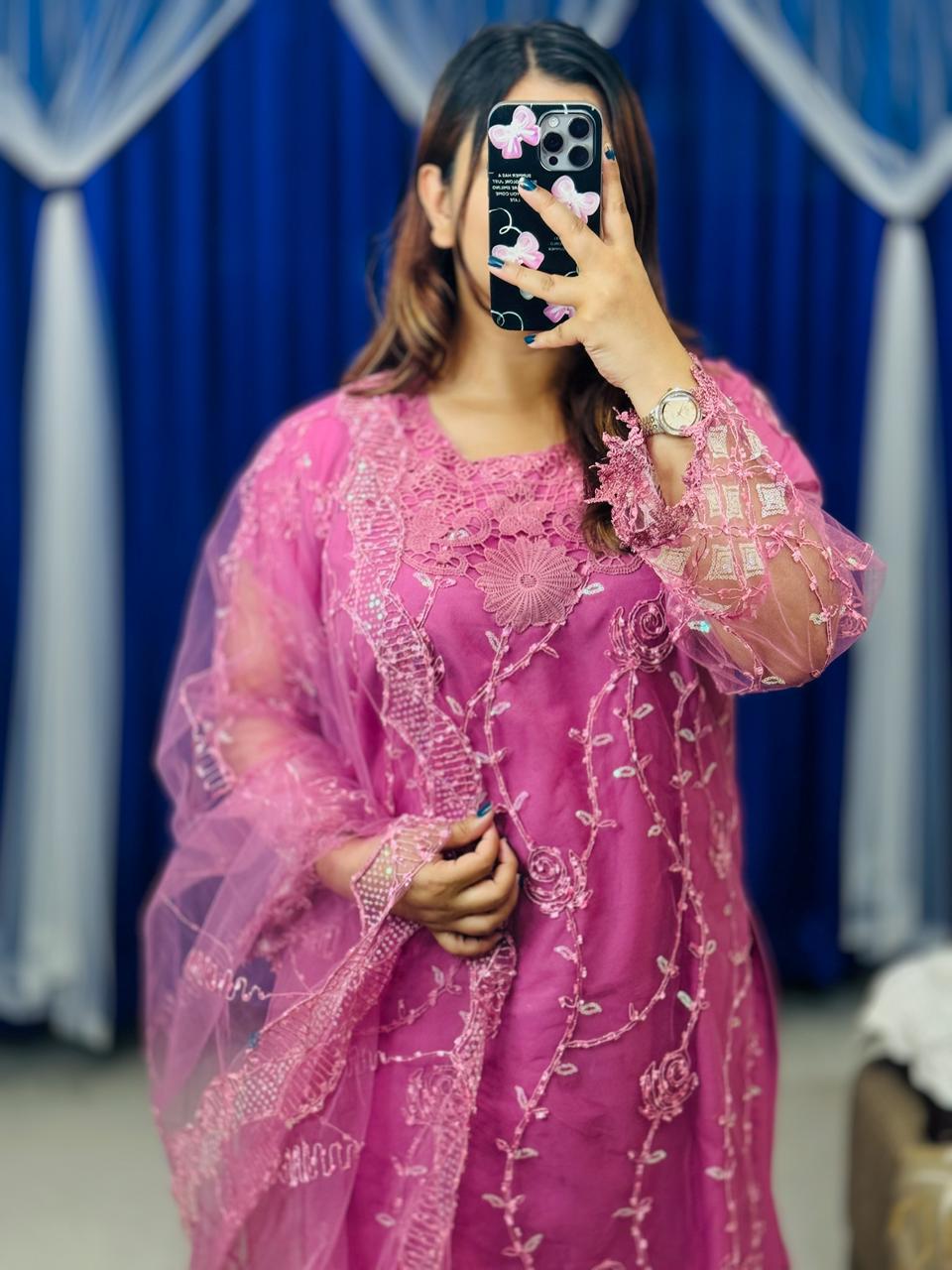 🤍💖 Pakistani Soft Net Sequence Three Piece 🤍💖
