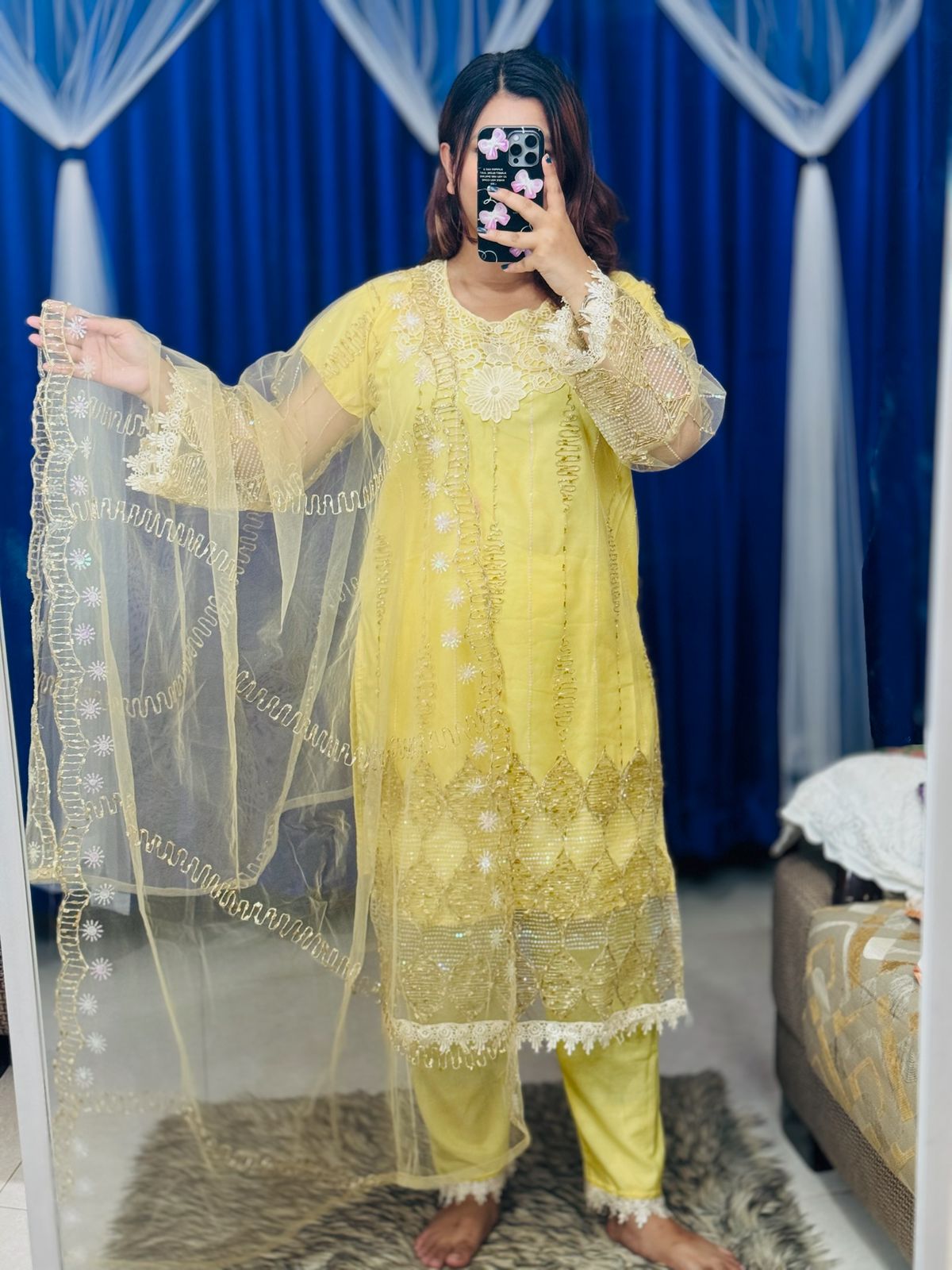 🤍💖 Pakistani Soft Net Sequence Three Piece 🤍💖