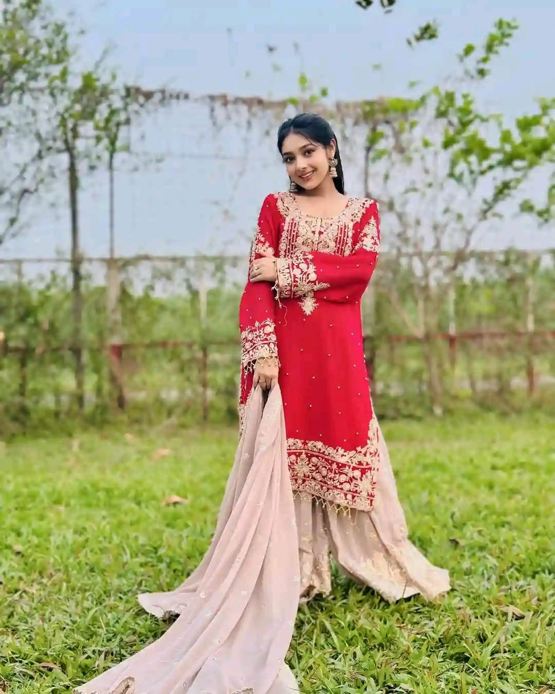 🤍💖 Viral Red Garara Three Piece 🤍💖