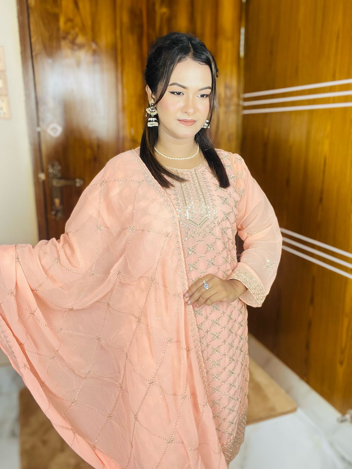 🤍💖🥀 Georgette Embroidery Three Piece🕊️🤍💖