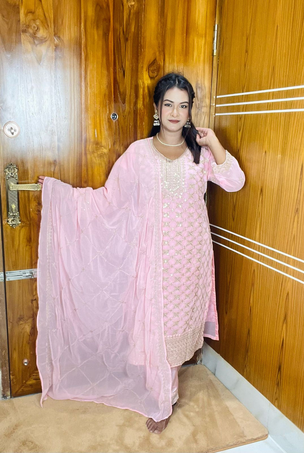 🤍💖🥀 Georgette Embroidery Three Piece🕊️🤍💖