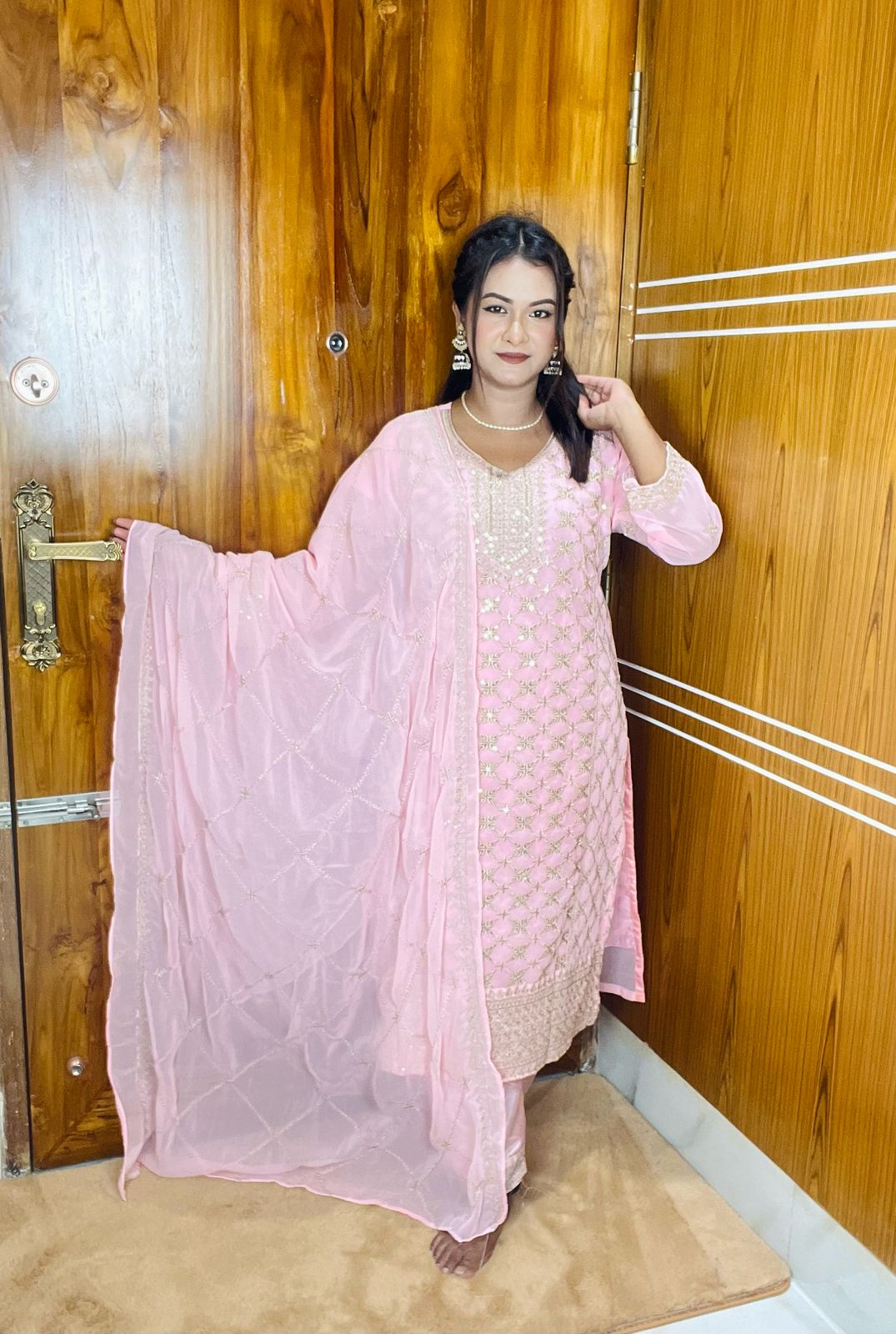🤍💖🥀 Georgette Embroidery Three Piece🕊️🤍💖