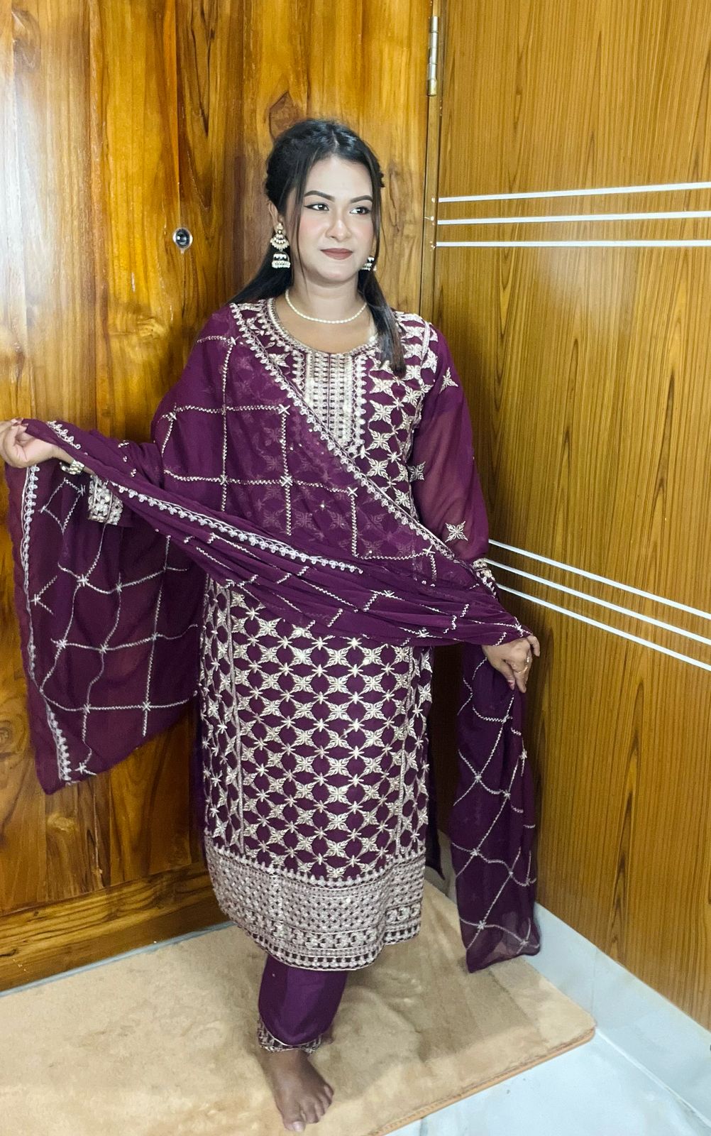🤍💖🥀 Georgette Embroidery Three Piece🕊️🤍💖