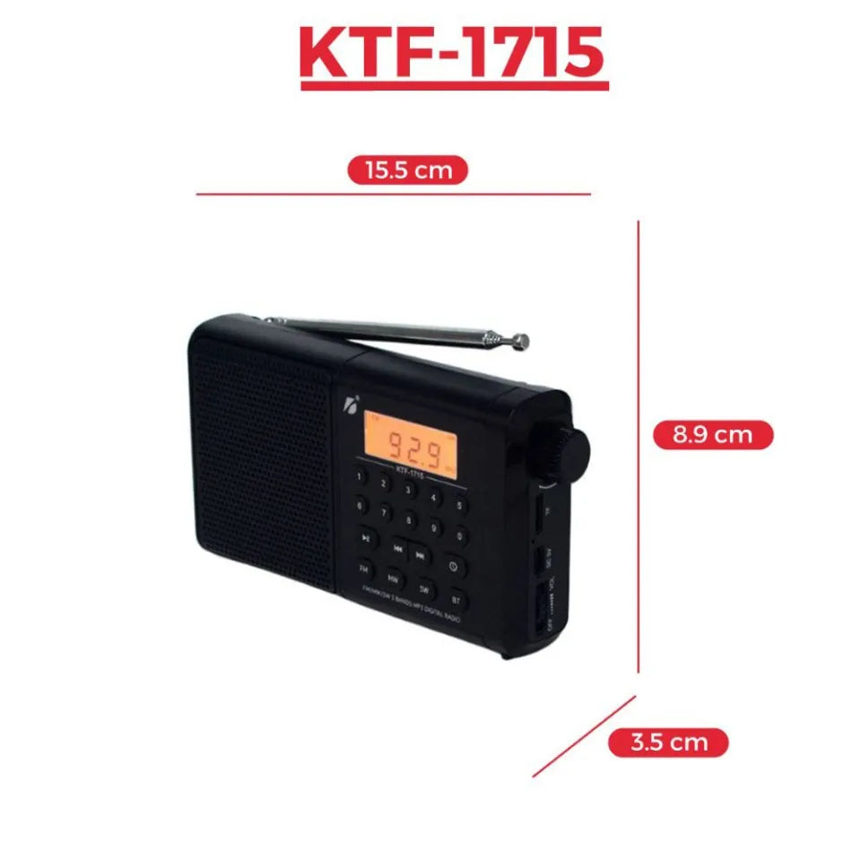 🤍💖 KTF-1715 Bluetooth, TF Card & FM/MW/SW 3 Bands Radio & Clock Supported Digital Display Speaker 🤍💖