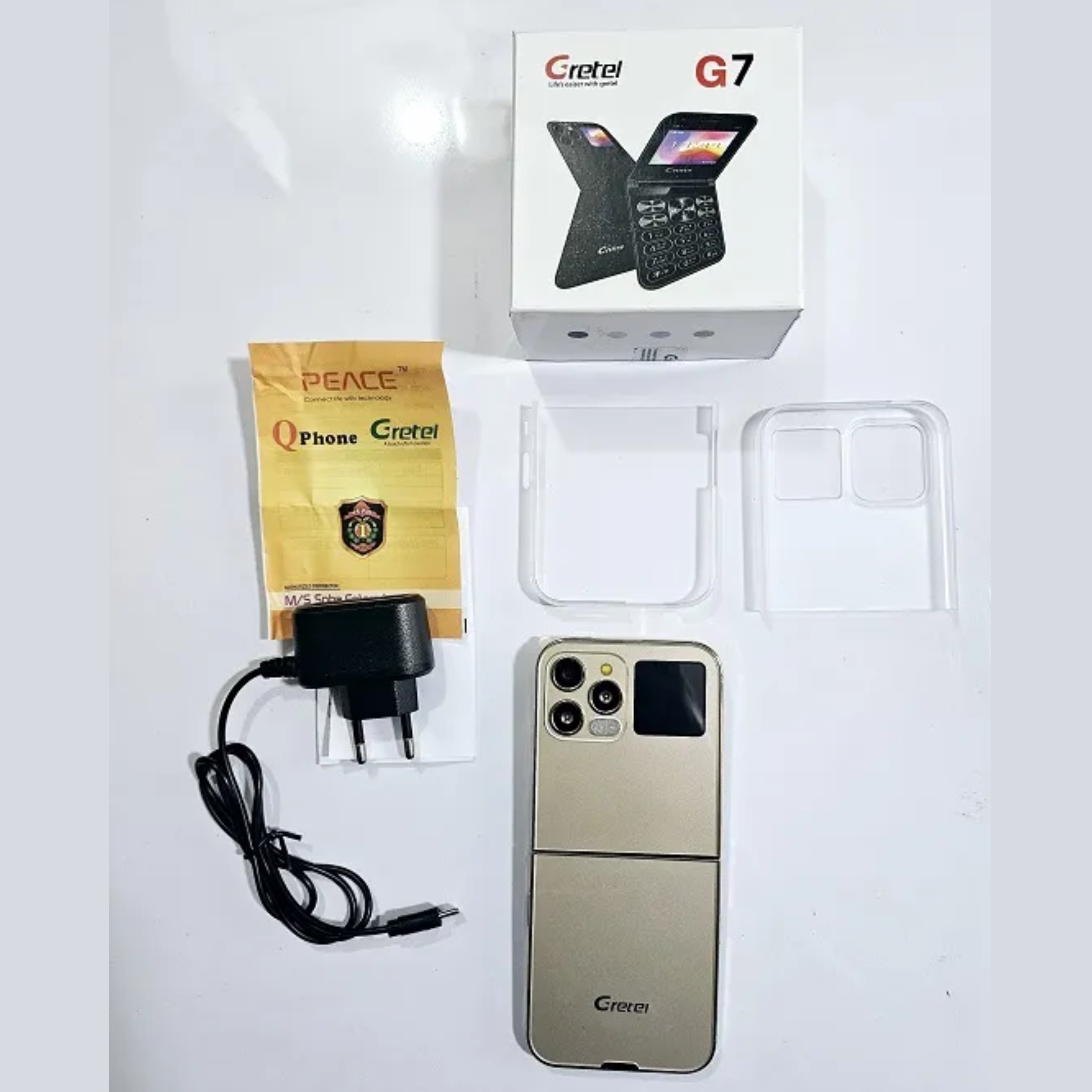🤍💖 Gretel G7 Flip Folding Phone Dual Display Caseing ( Gold) 🤍💖