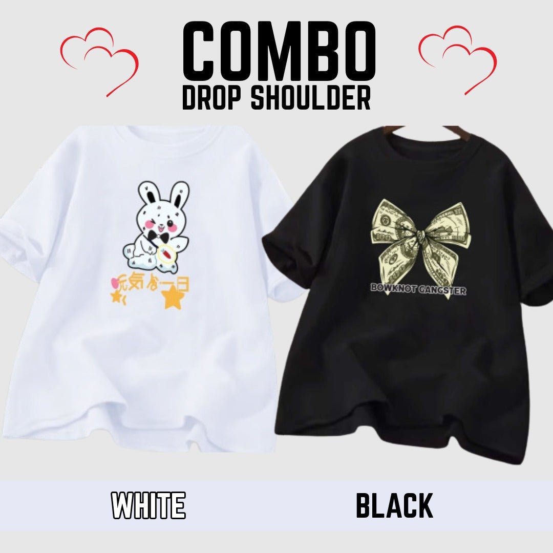 🤍💖 2 Pcs Combo Lovely Drop Shoulder T-shirt for Women🤍💖 - STYLEX