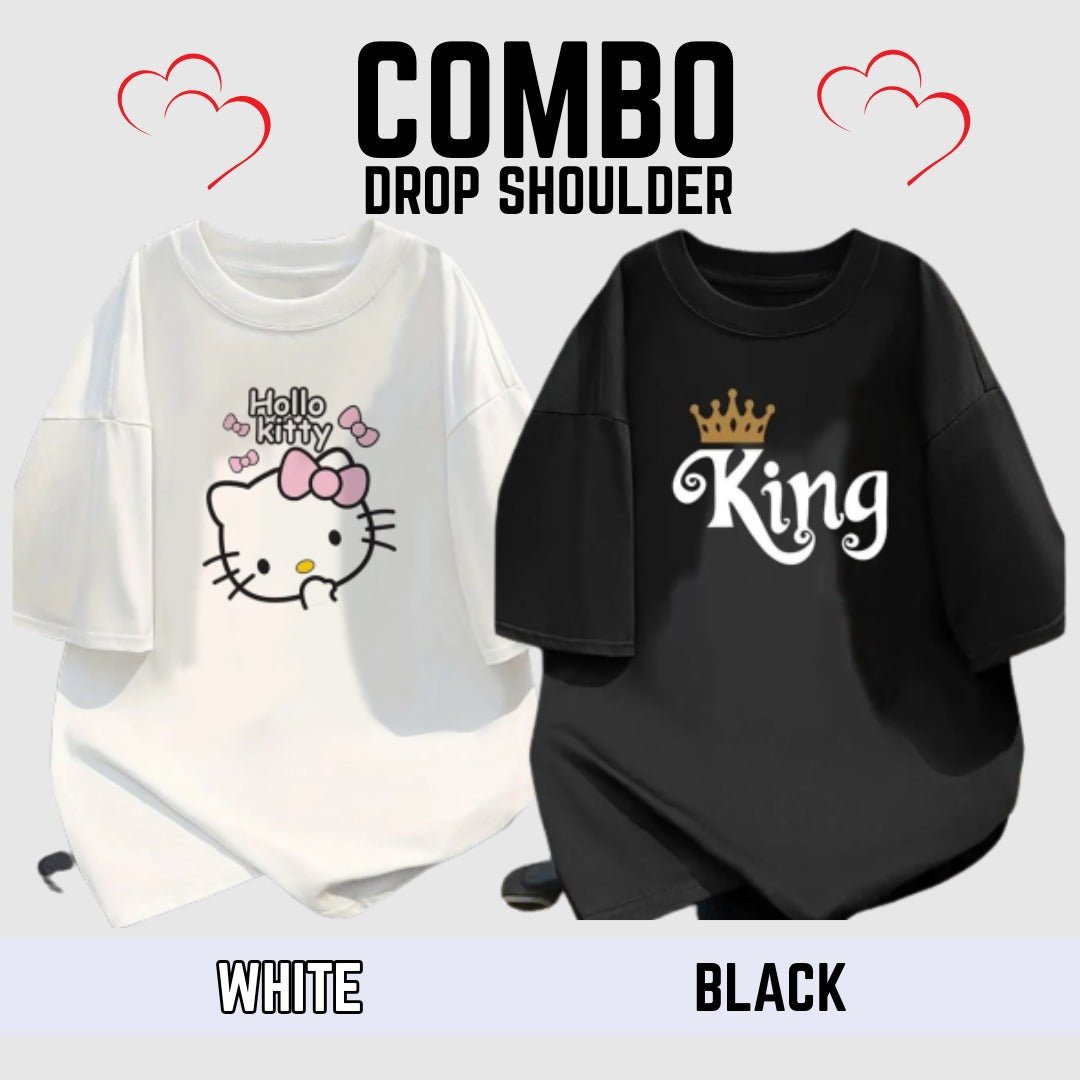 🤍💖 2 Pcs Combo Lovely Drop Shoulder T-shirt for Women🤍💖 - STYLEX