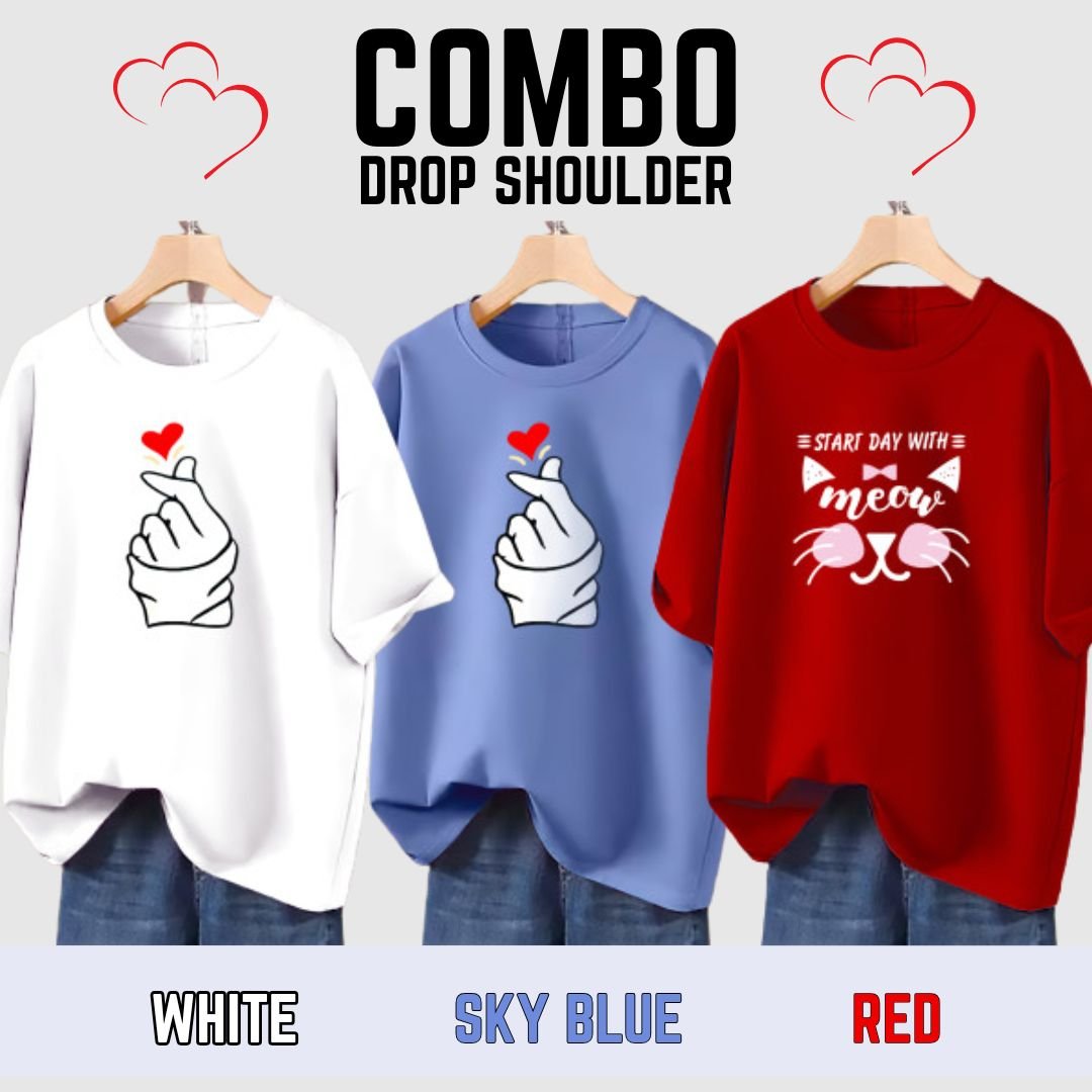 🤍💖 3 Pcs Combo Lovely Drop shoulder T-shirt for Women🤍💖 - STYLEX