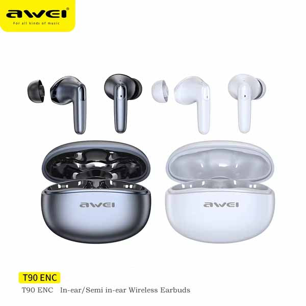 Awei T90 2 in 1 ENC Wireless Bluetooth Earbuds With Mic Noise Reduction Headphones