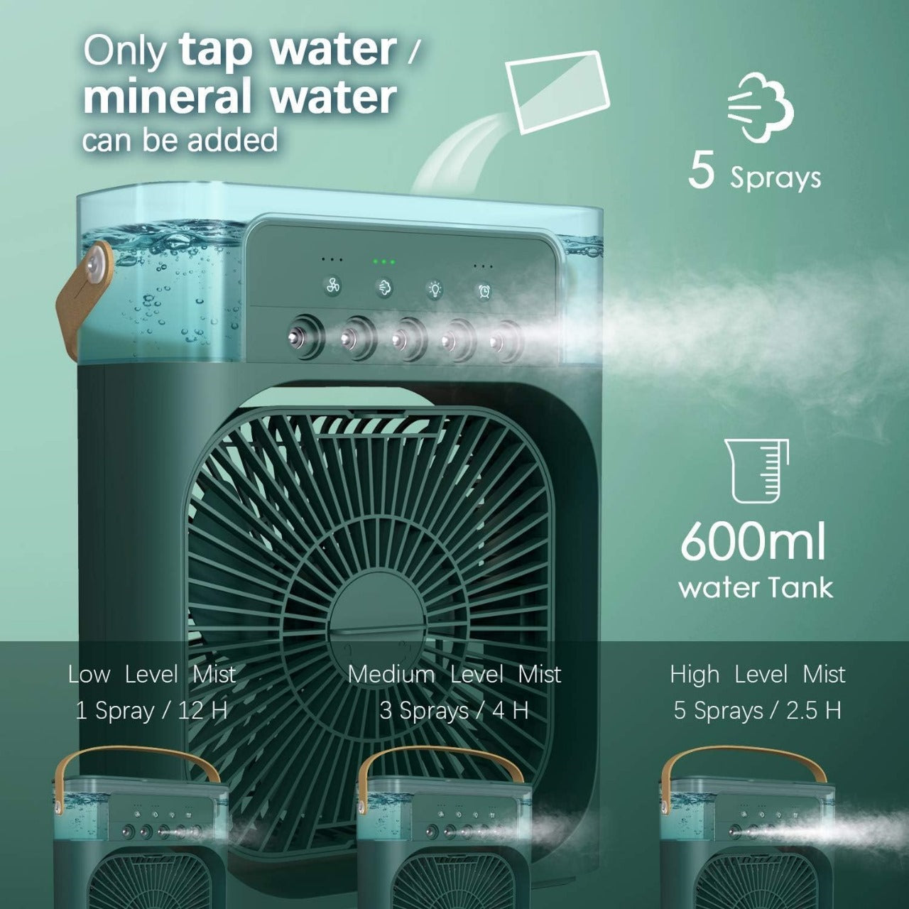 🤍💖 3 In 1 Air Cooling USB Fan with LED Night Light Water Fan 🤍💖