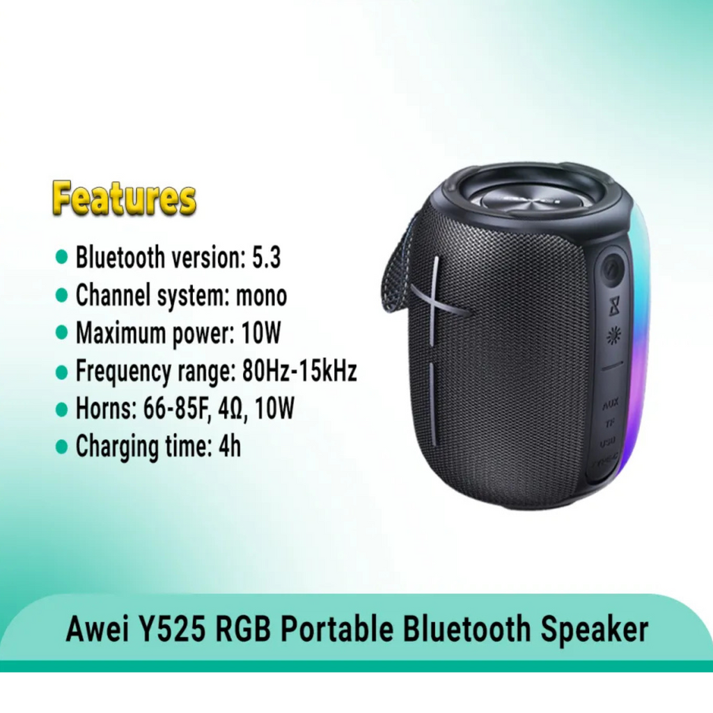 🤍💖 Awei Y525 Wireless Outdoor Bluetooth Speaker with RGB Lights (Siz Month Warranty) 🤍💖