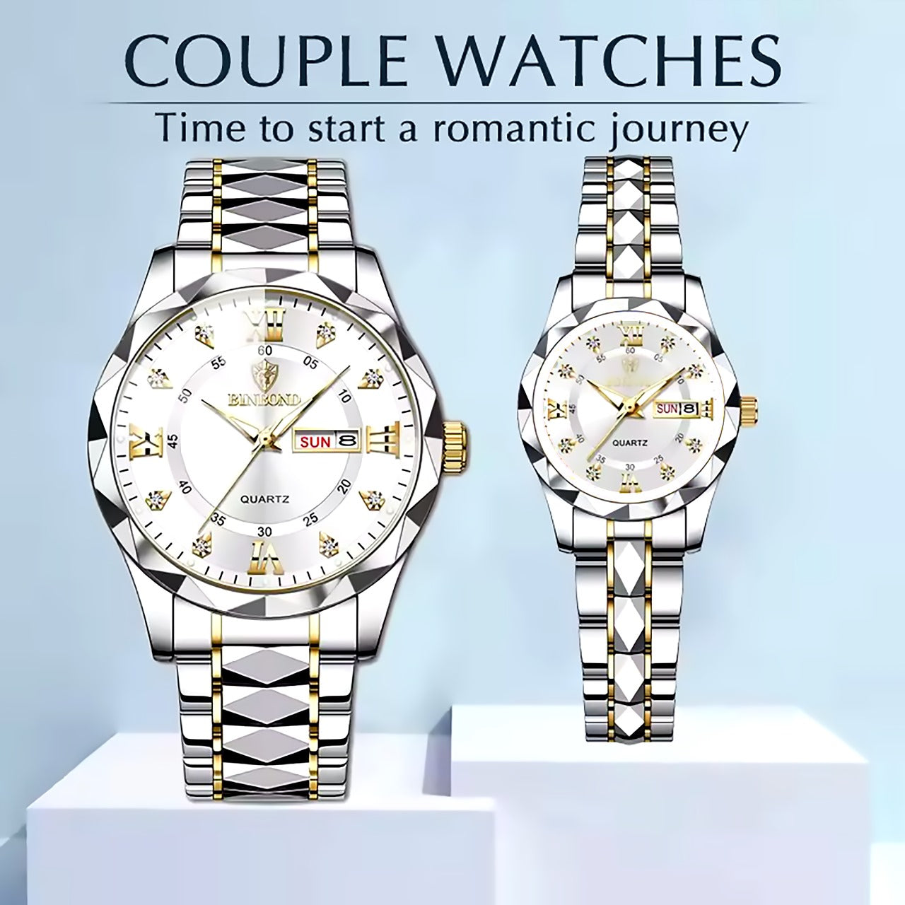 🤍💖 BINBOND Top Brand Luxury Fashion Couple Watches 30M Week Date Clock Sport Quartzh 🤍💖