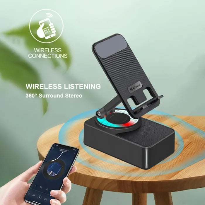 🤍💖 KISONLI M-1 Wireless Folding Bracket RGB Bluetooth Speaker With 360 Degree Phone Holder Stand 🤍💖