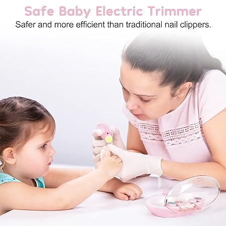 🤍💖 Glopole Baby Nail Trimmer File with Light Battery Operated Safe Electric Nail Clippers Kit (AA) - Pink 🤍💖