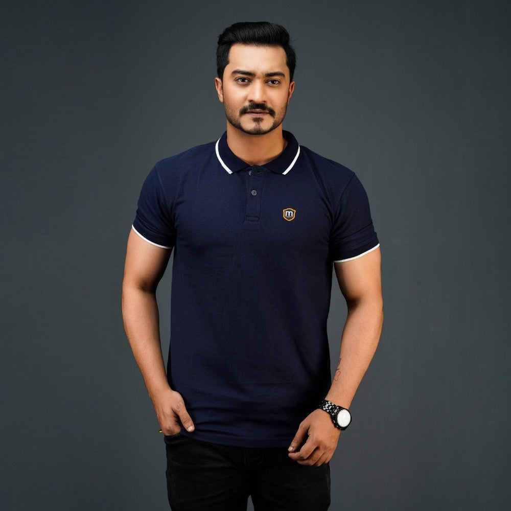 🤍💖 Men's Solid Texture Polo Shirt- Navy 🤍💖