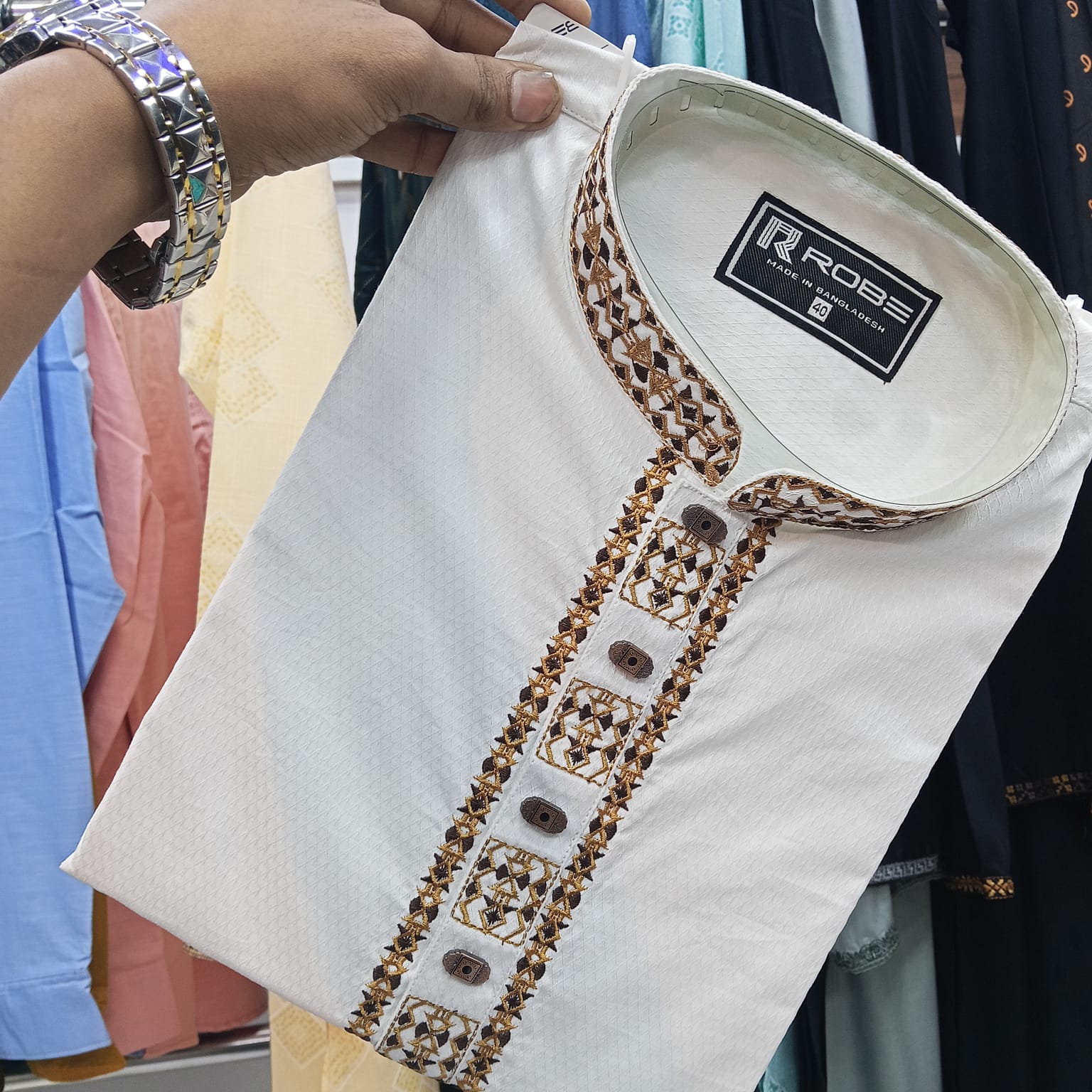 🤍💖 White Embroidered Viscose Panjabi 🤍💖