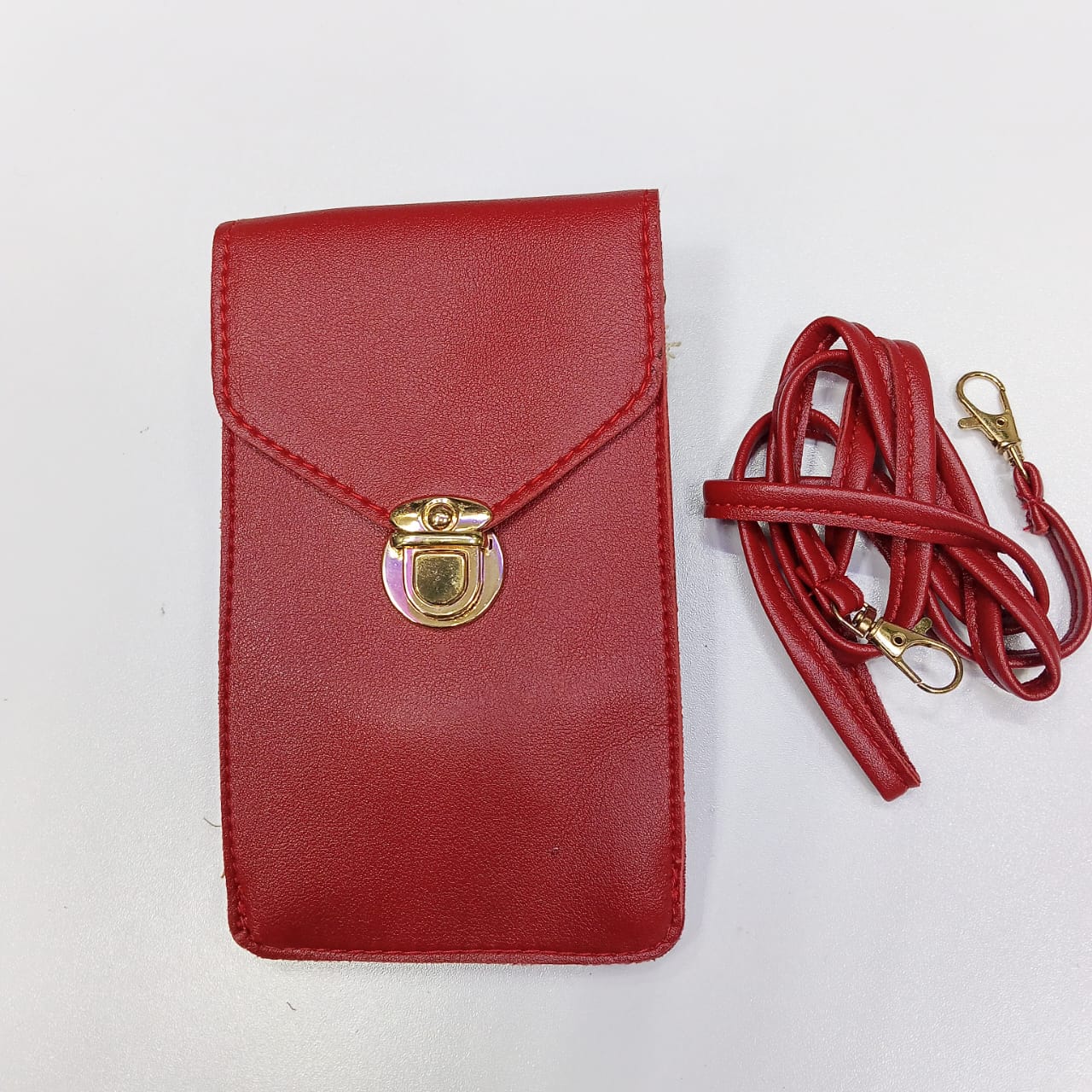 🤍💖 Women's PU Leather Phone Holder With Neck Strap Wallets Touch Screen Bags (Red) 🤍💖