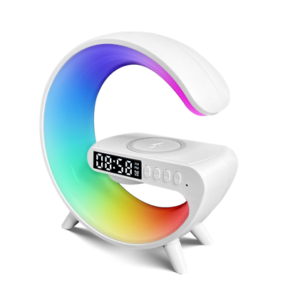 🤍💖 Smart Table Lamp with Wireless Charger, App Control,Sunrise WakeUp Light, RGB Lamp, Clock, Alarm, Mini Bluetooth Speaker, Dimmable Night Light Lamp Alarm Clock G63 🤍💖