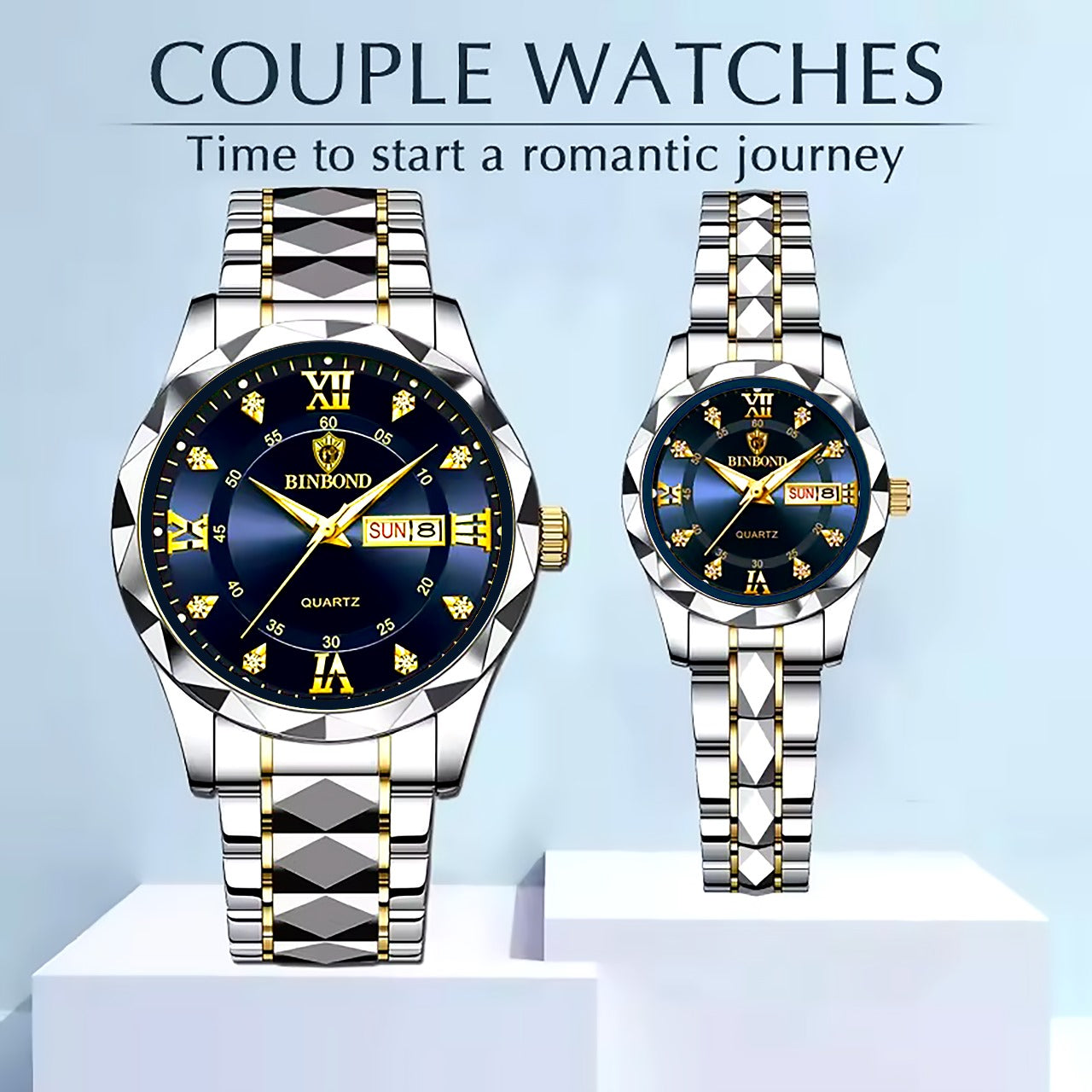 🤍💖 BINBOND Top Brand Luxury Fashion Couple Watches 30M Week Date Clock Sport Quartzh 🤍💖