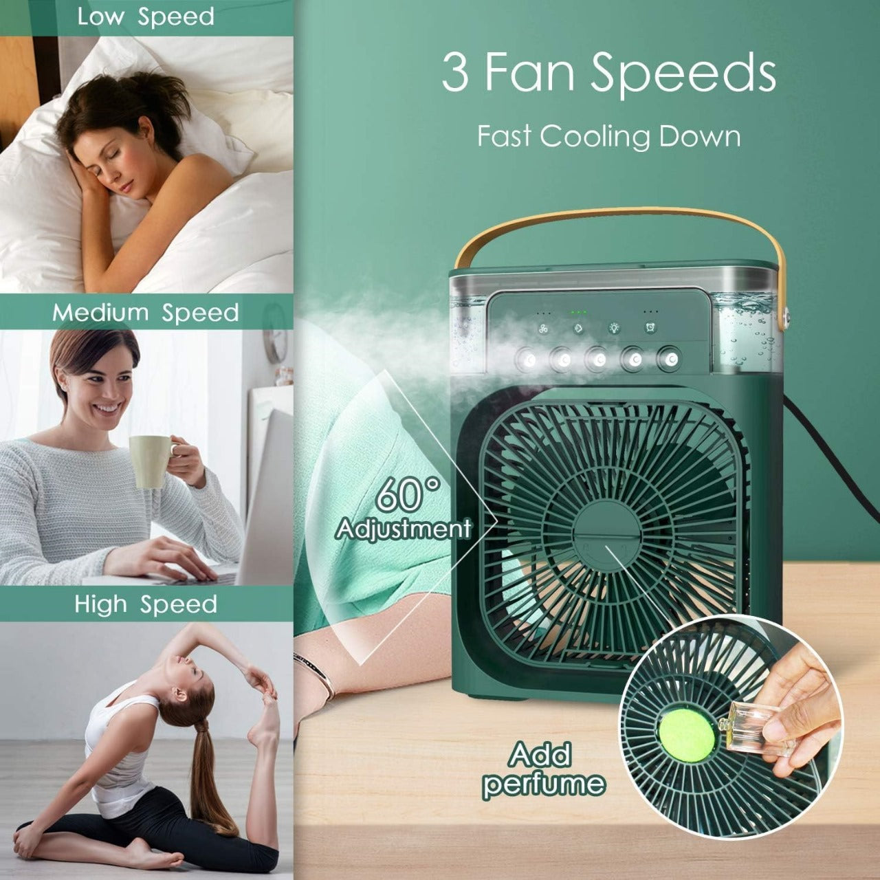 🤍💖 3 In 1 Air Cooling USB Fan with LED Night Light Water Fan 🤍💖