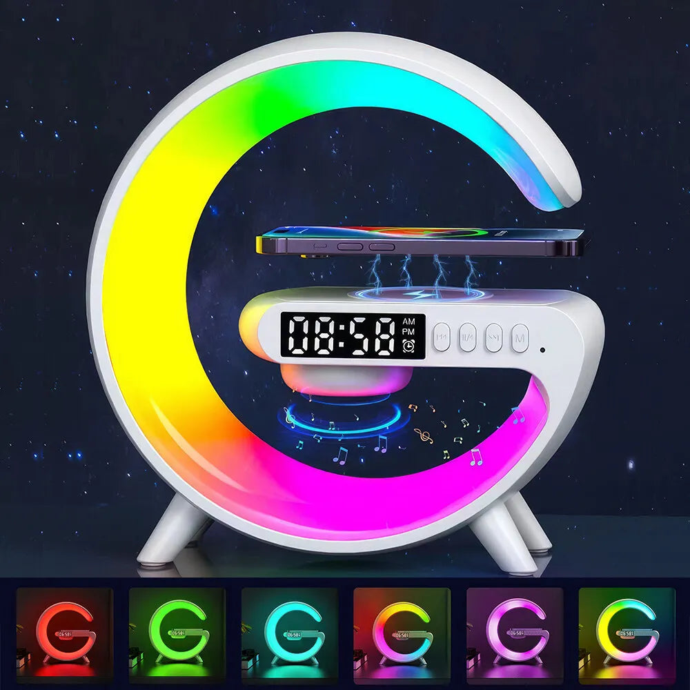 🤍💖 Smart Table Lamp with Wireless Charger, App Control,Sunrise WakeUp Light, RGB Lamp, Clock, Alarm, Mini Bluetooth Speaker, Dimmable Night Light Lamp Alarm Clock G63 🤍💖