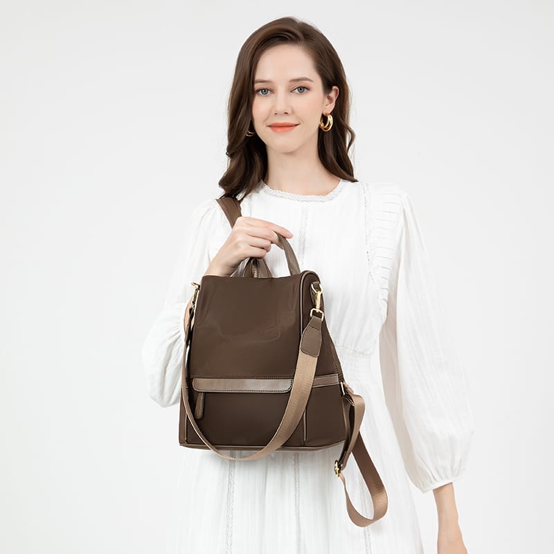 🤍💖 New Design Women Backpack Nylon Waterproof Anti-Theft Travel Backpack (Coffee) 🤍💖
