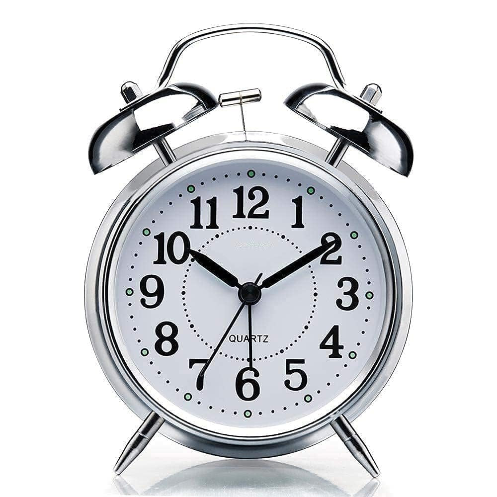🤍💖 Big Round Cooper Metal Twin Bell Alarm Clock (Color SilVer) 🤍💖