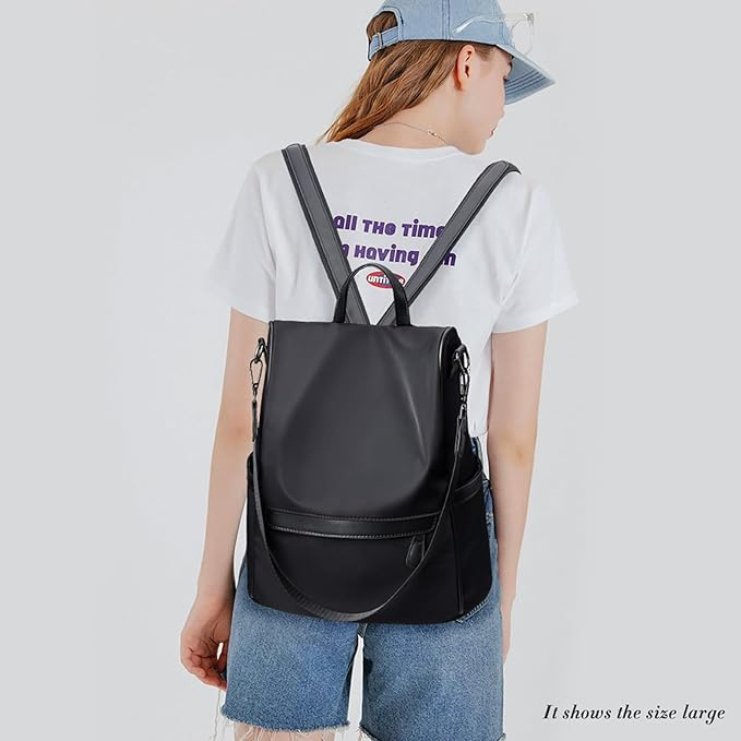 🤍💖 New Design Women Backpack Nylon Waterproof Anti-Theft Travel Backpack (black) 🤍💖