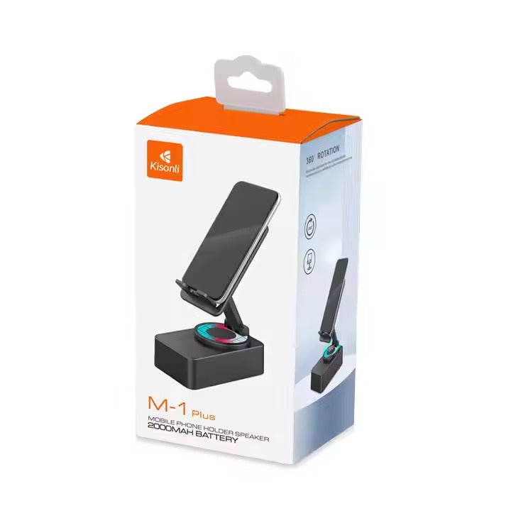 🤍💖 KISONLI M-1 Wireless Folding Bracket RGB Bluetooth Speaker With 360 Degree Phone Holder Stand 🤍💖