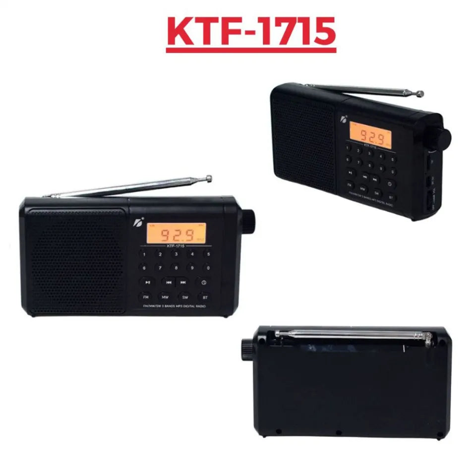 🤍💖 KTF-1715 Bluetooth, TF Card & FM/MW/SW 3 Bands Radio & Clock Supported Digital Display Speaker 🤍💖