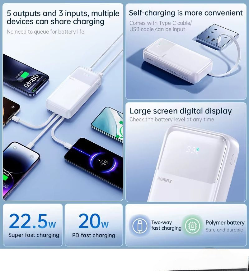 20000mAh REMAX FCP-2 FAST 22.5W+PD 20W white