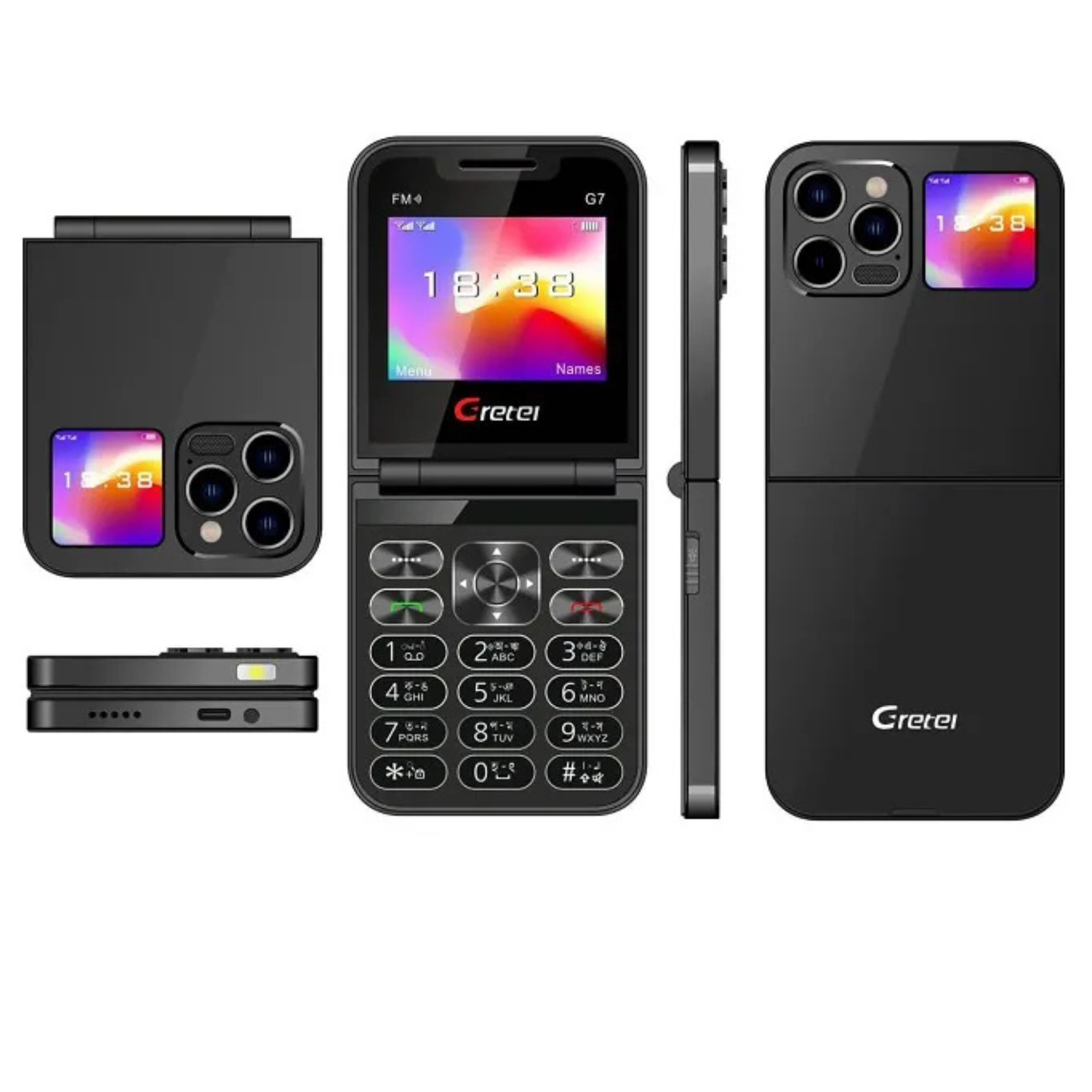 🤍💖 Gretel G7 Flip Folding Phone Dual Display Caseing (Black) 🤍💖