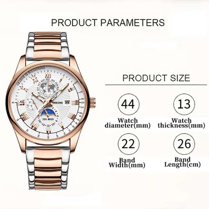 🤍💖 BINBOND B3982 New Style Silver Men Quartz Watch Authentic Stainless Steel Band Date Display Dials Decoration Watch 🤍💖