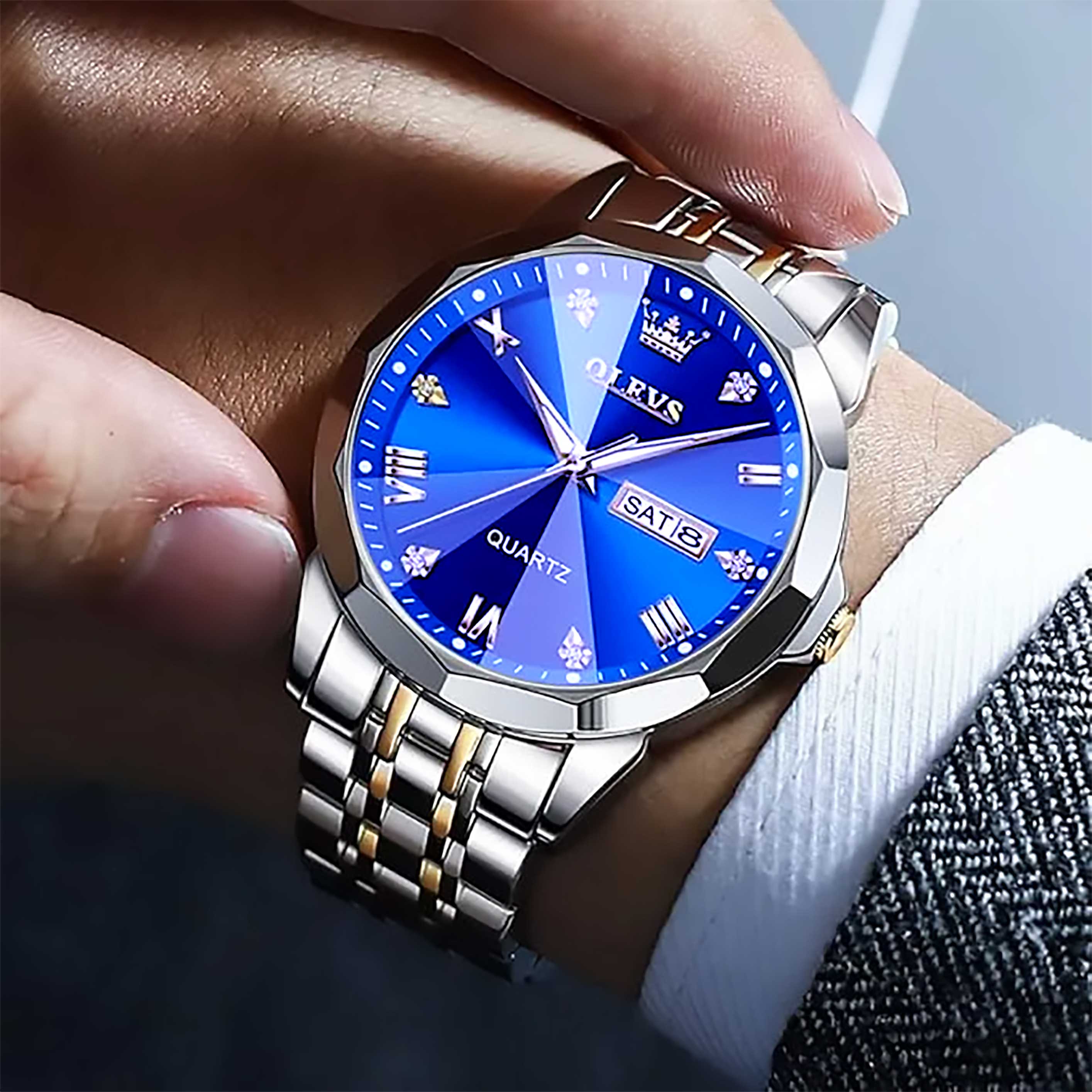 🤍💖 Olevs Stainless Steel fashionable Couple watches Silver Royal Blue 🤍💖