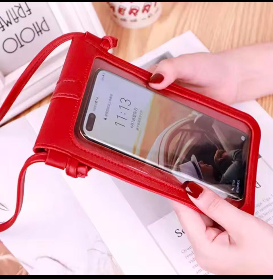 🤍💖 Women's PU Leather Phone Holder With Neck Strap Wallets Touch Screen Bags (Red) 🤍💖