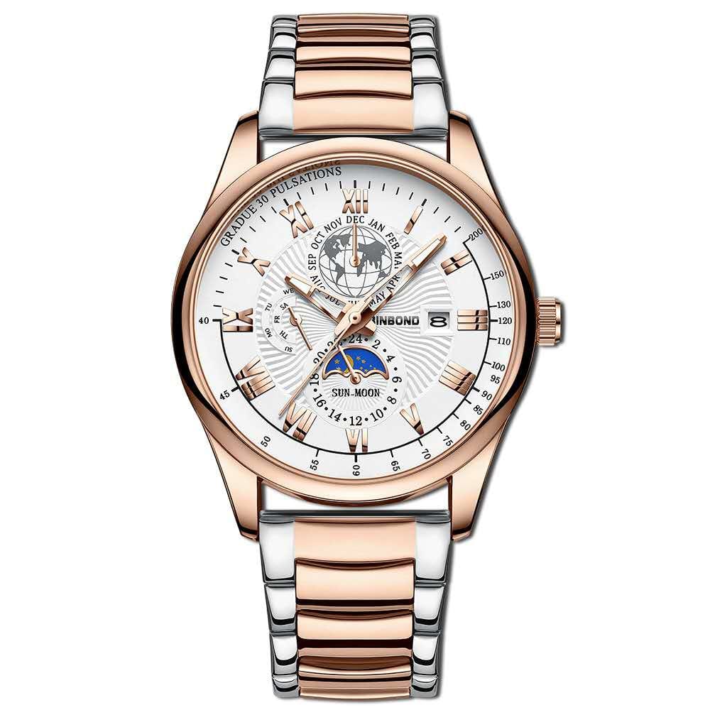 🤍💖 BINBOND B3982 New Style Silver Men Quartz Watch Authentic Stainless Steel Band Date Display Dials Decoration Watch 🤍💖