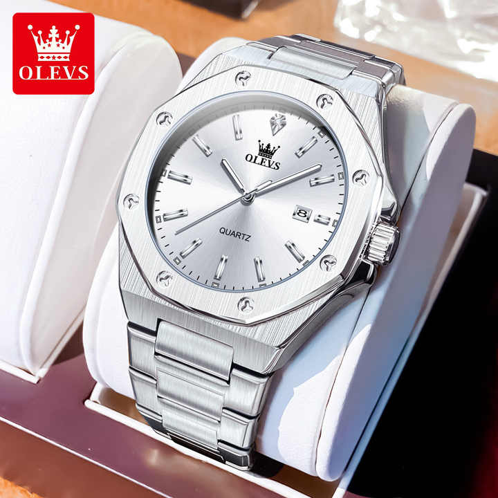 🤍💖 OLEVS 3613 Luxury Business Watch for Man Sport Stainless Steel Men Watch Luminous Date Watches Quartz Clock Reloj 🤍💖