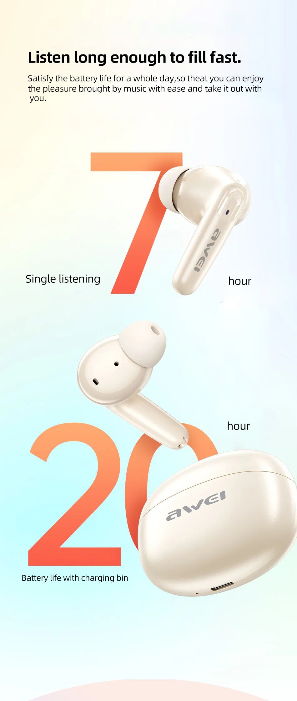 Awei T90 2 in 1 ENC Wireless Bluetooth Earbuds With Mic Noise Reduction Headphones