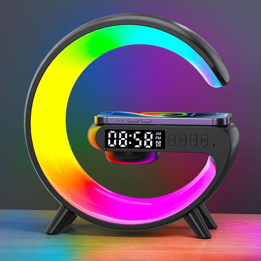 🤍💖 Smart Table Lamp with Wireless Charger, App Control,Sunrise WakeUp Light, RGB Lamp, Clock, Alarm, Mini Bluetooth Speaker, Dimmable Night Light Lamp Alarm Clock G63 🤍💖