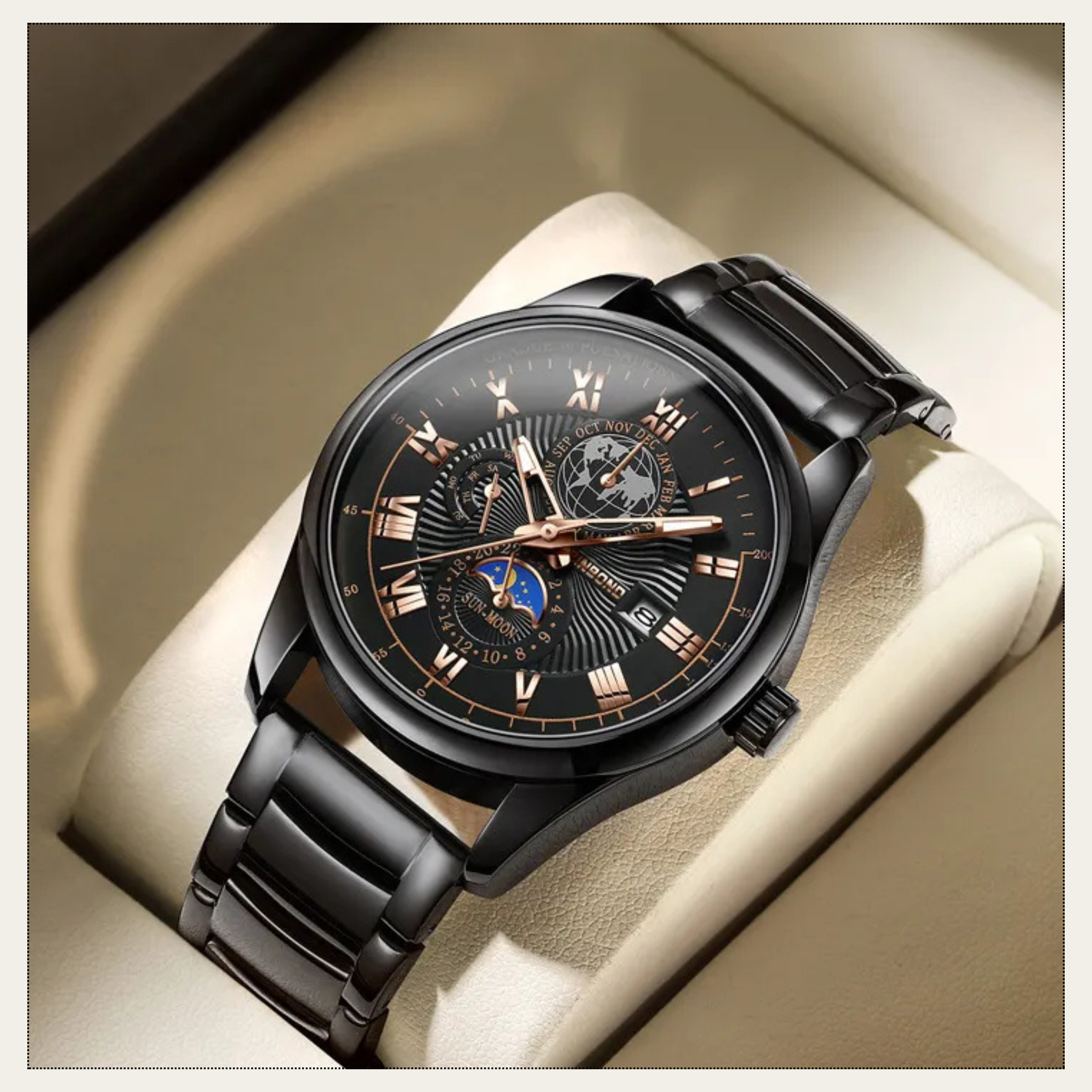🤍💖 BINBOND B3982 New Style Silver Men Quartz Watch Authentic Stainless Steel Band Date Display Dials Decoration Watch 🤍💖