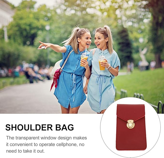 🤍💖 Women's PU Leather Phone Holder With Neck Strap Wallets Touch Screen Bags (Red) 🤍💖