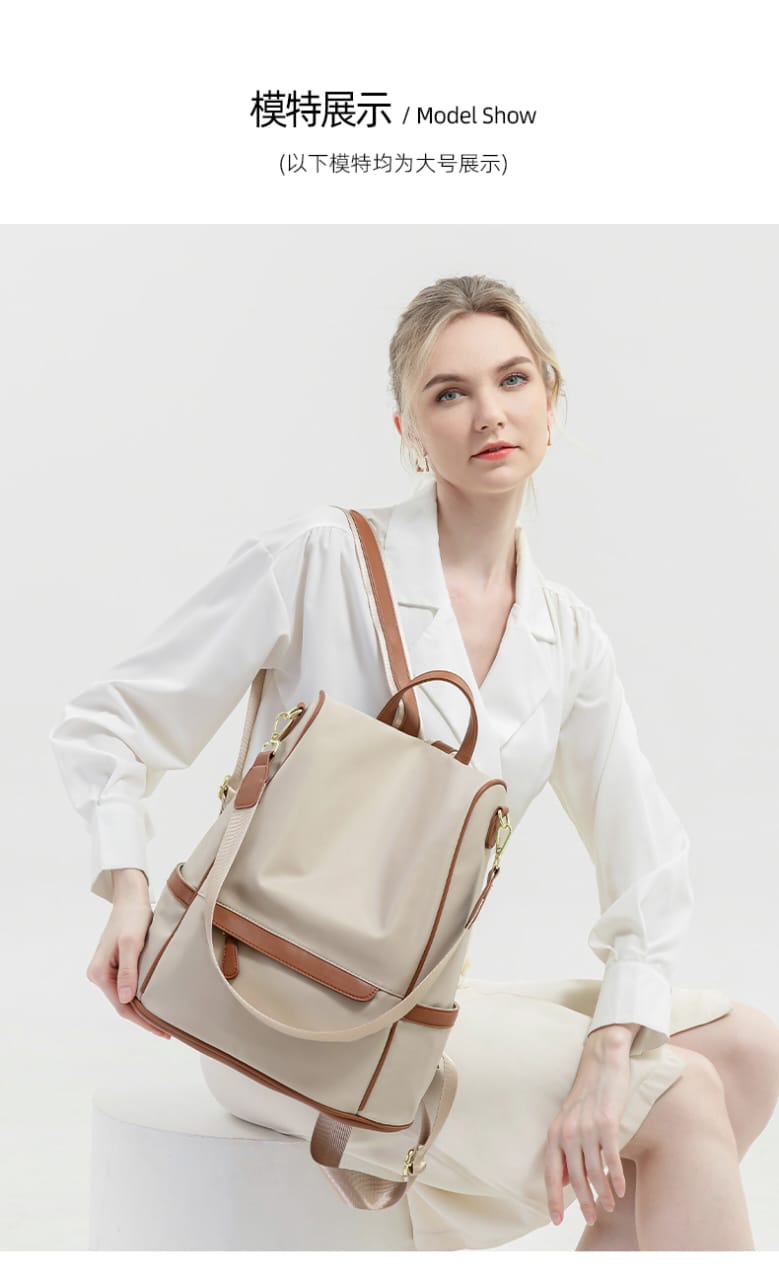 🤍💖 New Design Women Backpack Nylon Waterproof Anti-Theft Travel Backpack (Coffee) 🤍💖