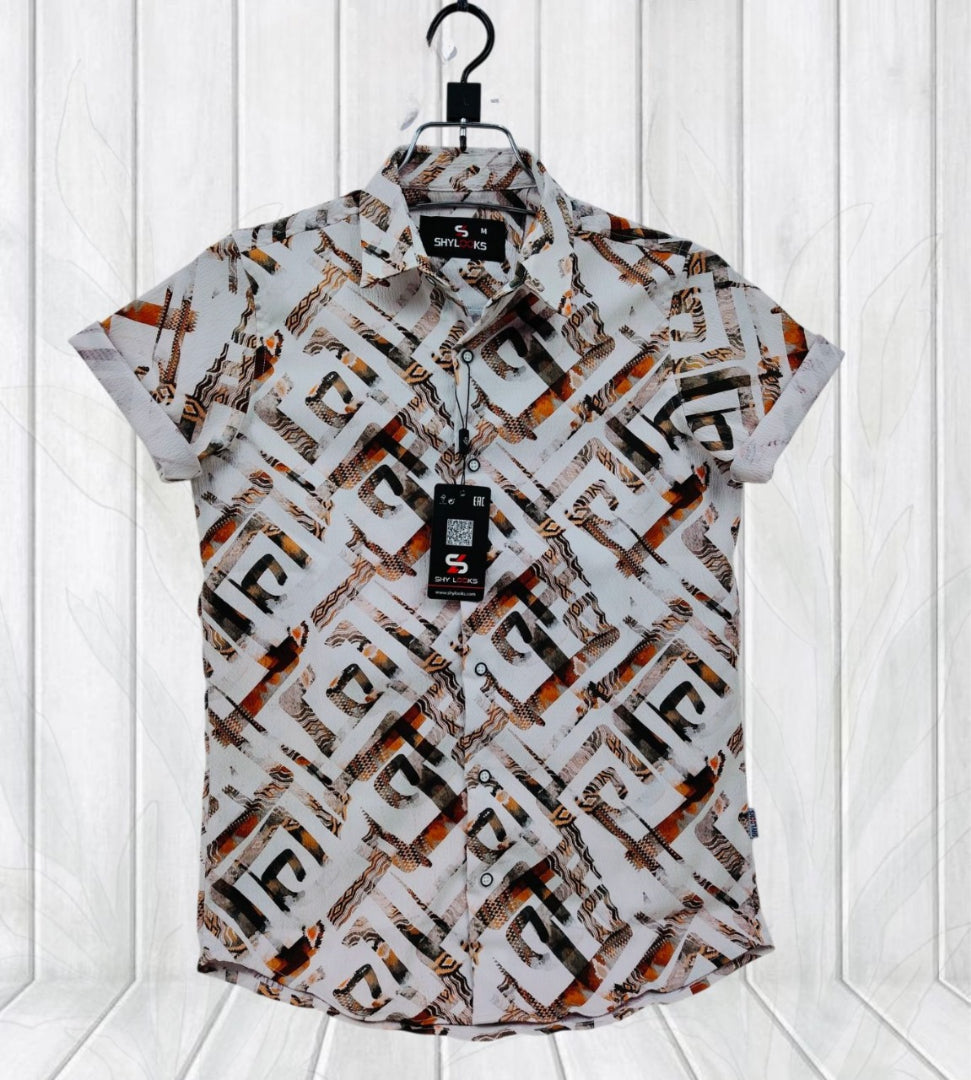🤍💖 Luxury Popcorn Half Sleeve Print Shirt- Shy Looks 🤍💖