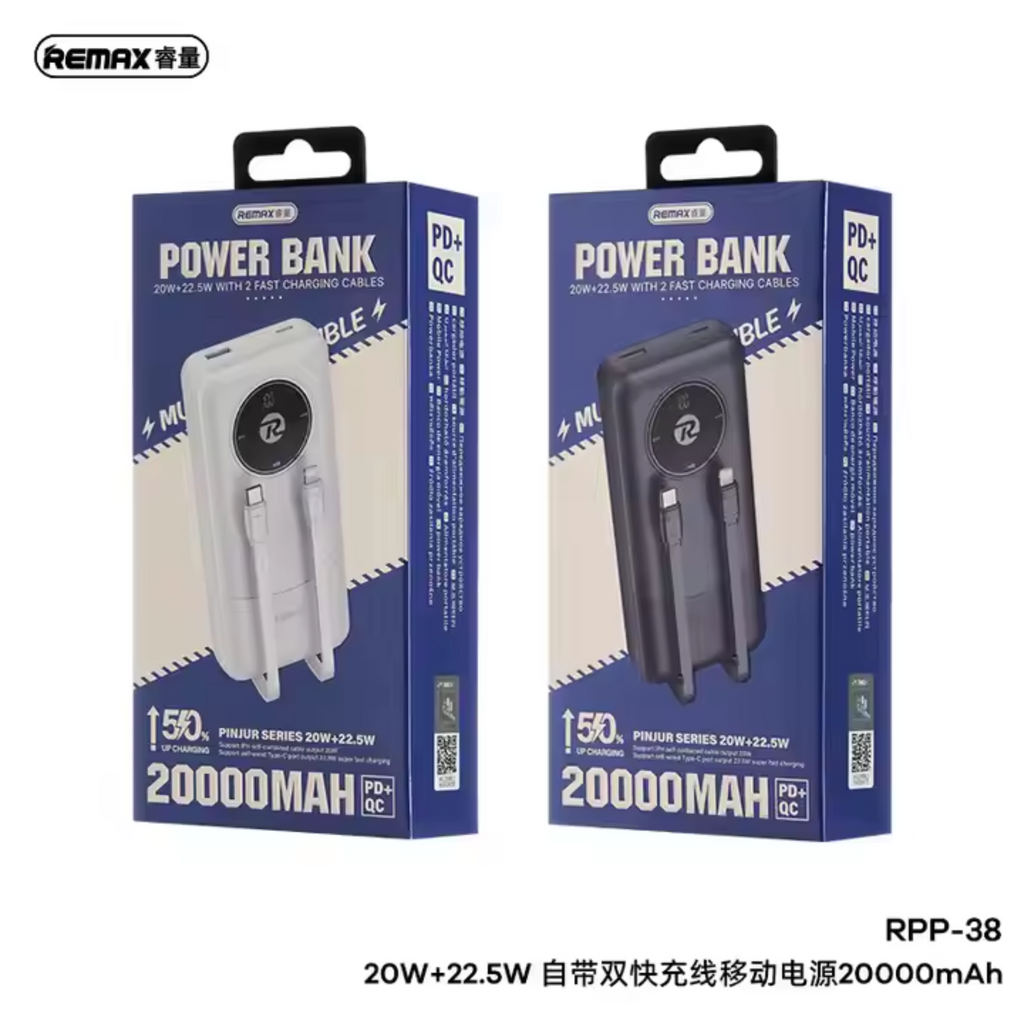 REMAX RPP-38 20W+22.5W Fast Charging Power Bank 20000mAh with Type-C Cable Intelligent Digital Display Power Banks